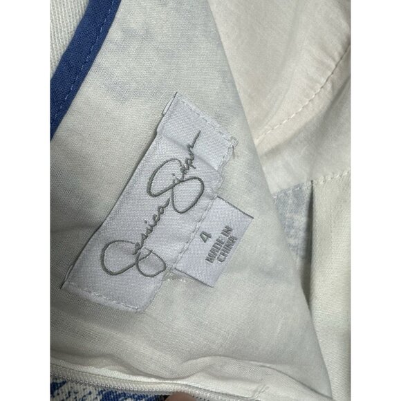 Jessica Simpson Retro Blue‎ White Floral Tie Back Dress Size 4 - Picture 4 of 7